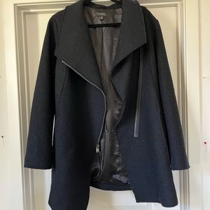 HALOGEN Asymmetrical Zip Boiled Wool Blend Coat XL